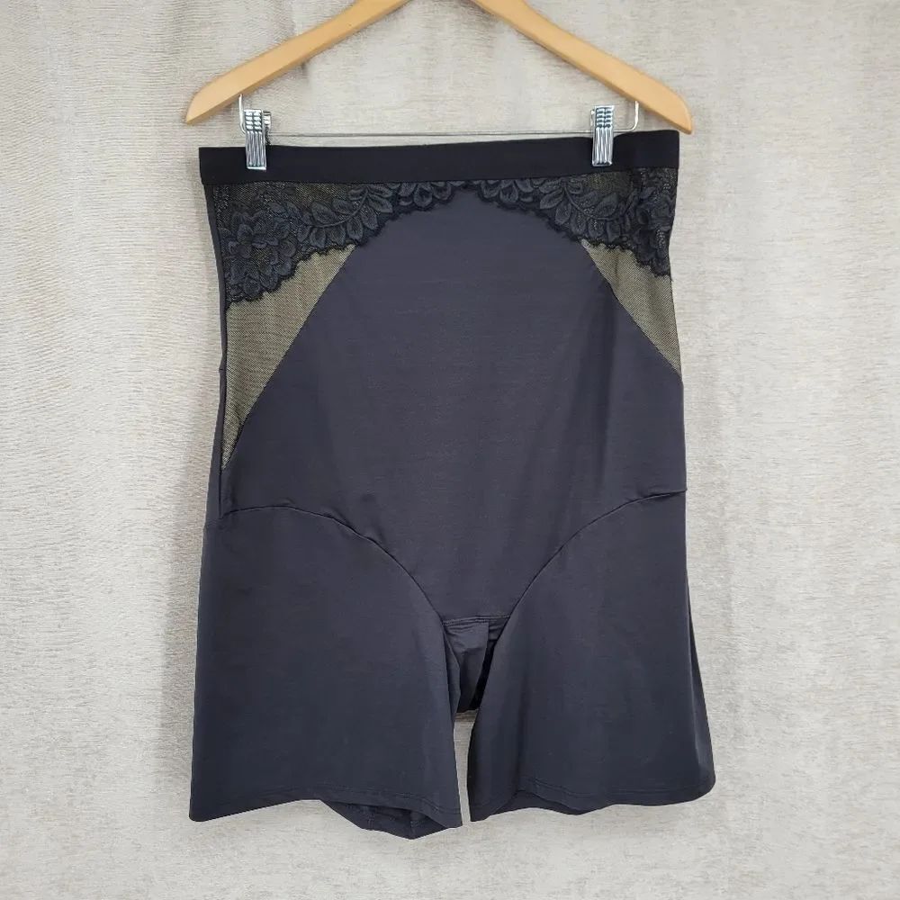 Cacique Lane Bryant Elegant Black Lace High-Waisted Thigh Shapewear